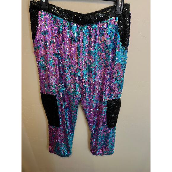 Jaded London Revolve Sequin Jogger Style Colorful Bright Elastic Waist Pants M - Picture 8 of 10